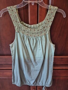Ruff Hewn Sage Green Crochet Yoke Tank Top